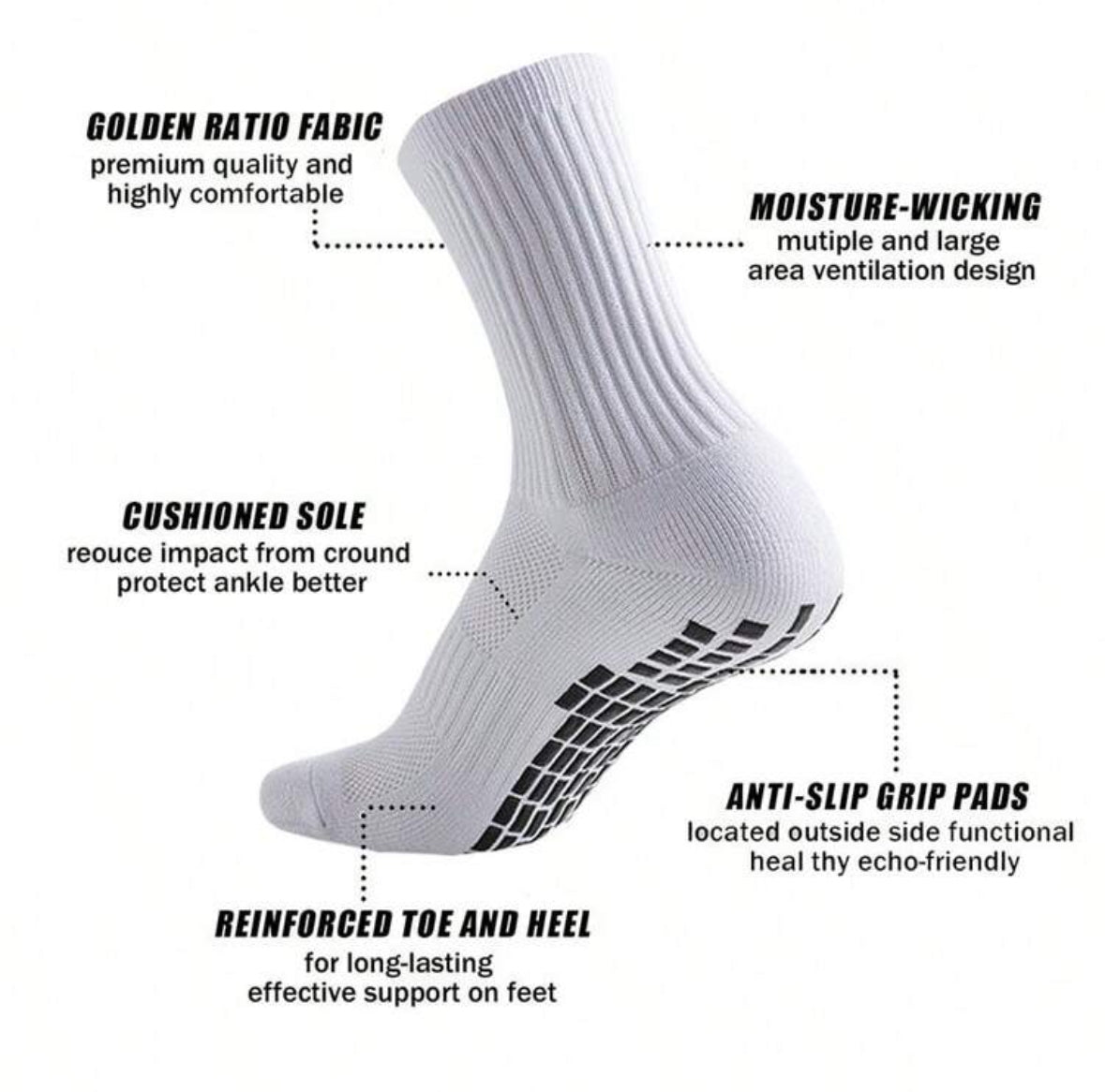 1 Pairs Men Cushion Crew Socks Sport Grip Socks Exercise Athletic Football Basketball Rugby Cycling Running, For Gym